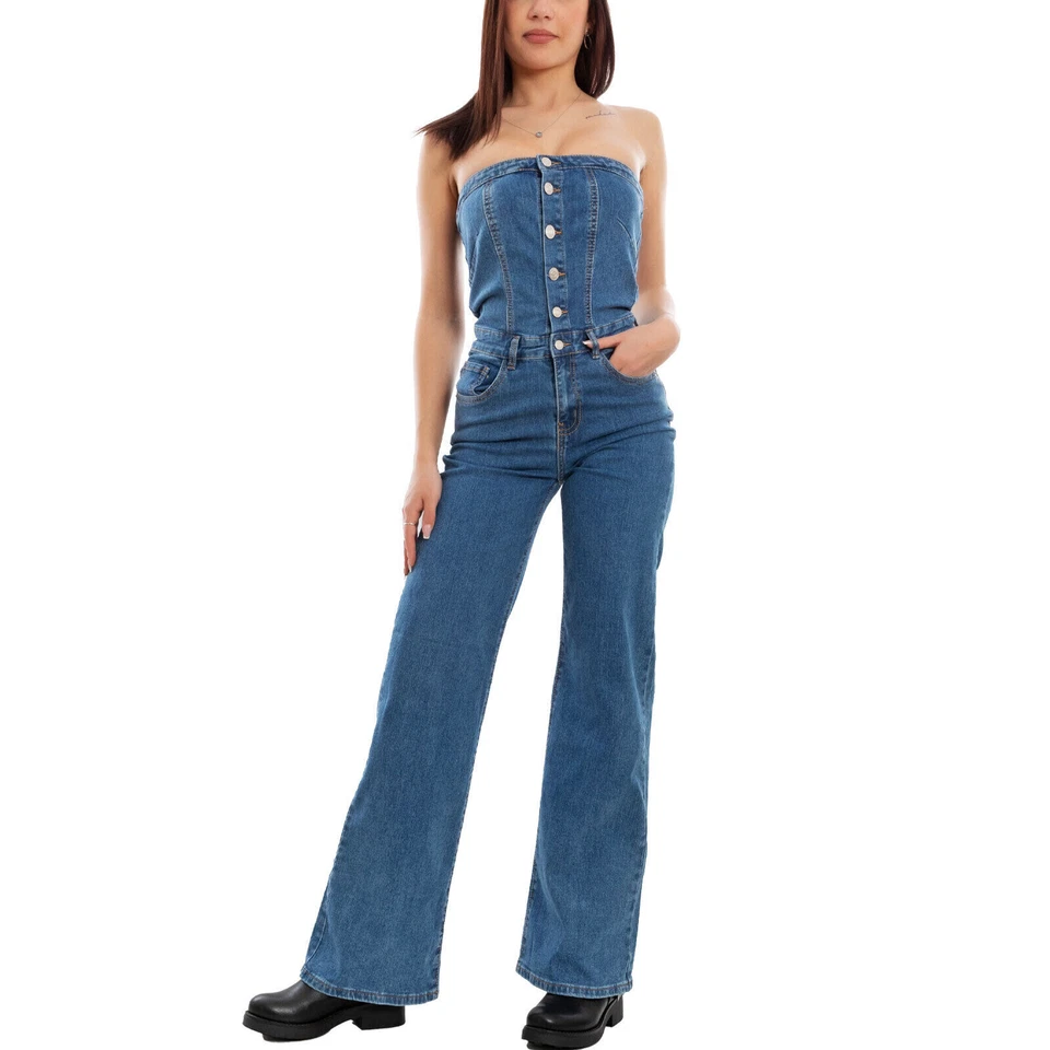 Latzhose Damenjeans über Alle Jumpsuit Bandeau- Hose Denim TooCool F7371 - Bild 1 von 1