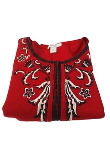 Dress Barn Woman Women Red Sweater 3X Embroidery Round Neck 3/4 Sleeve Pre-owned - Picture 1 of 8