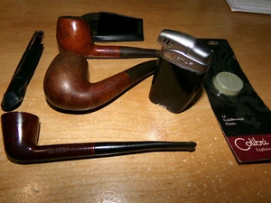 Vintage Tobacco Pipe Lot - Plymouth, Bruyere, Mastercraft + Lotus Lighter - Picture 1 of 10