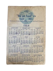 1964 RF&P RR Kalender Schiff und Reise Richmond Fredericksburg & Potomac Eisenbahn - Bild 1 von 3