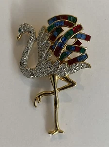 Unsigned Duchess Of Windsor Rhinestone Flamingo Brooch Pin - Picture 1 of 12