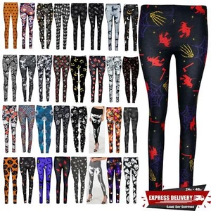 Mujer Damas Halloween Scary Skelleton Spider Calavera Delgados Jeggings Leggings - Imagen 1 de 34