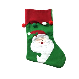 Christmas Santa Red Green Felt Stocking 15" Hanger - Picture 1 of 4