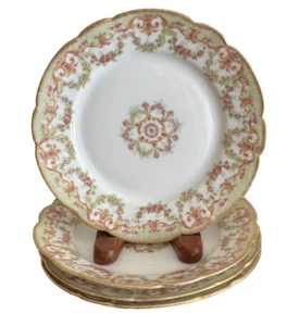 Antique Limoges LS&S Lazarus Straus and Sons NY Set of 4 Pink Roses Bread Plates - Picture 1 of 7