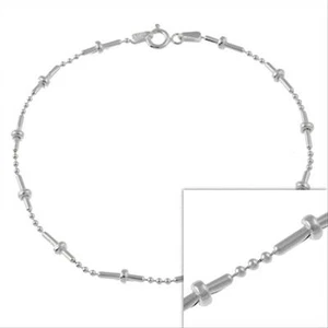 925 Silber 1,5 mm Perlen & Bars Kette Fußkettchen Armband, 9 Zoll - Bild 1 von 1