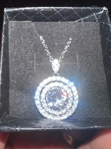 Fancy!! Moissanite Halo 925 Sterling Silver 18” chain! Beautiful !! - Picture 1 of 12