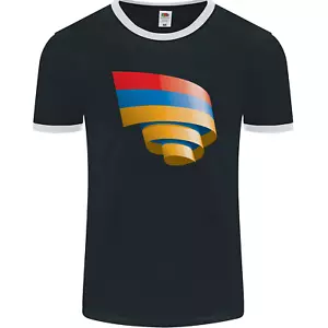 Curled Armenia Flag Armenian Day Football Mens Ringer T-Shirt FotL - Picture 1 of 11
