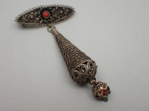 Prendedor colgante vintage firmado Israel filigrana coral plata de ley 925 3-1/2 - Imagen 1 de 8