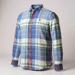 Ralph Lauren Polo Men’s Madras Plaid Linen Shirt Size Medium 100% Linen Pastel - Picture 1 of 5