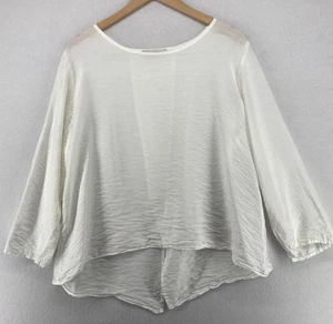 Locker geschnittene Bluse XL Viskose Fallschirm Schlitz hinten Oberteil 3/4 Ärmel transparent weiß USA - Bild 1 von 14