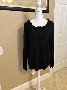 Talbots Pullover Damen groß schwarz Seide Baumwolle Cardigan Knopfleiste klassisch adrett - Bild 1 von 10