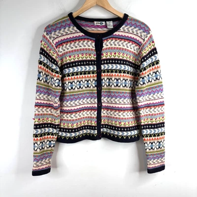 VTG 90s Paul Harris Design 3D Knit Cardigan S Rainbow Floral Boho Cottage Granny - Image 1 of 4