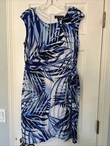 Jessica Howard Petite Dress Blue White Tropical Leaves Size 14P - Picture 1 of 6