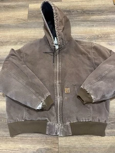 Vintage Men's Carhartt J130 DKB Dark Brown Hooded Canvas Jacket Coat Size 2XL - Picture 1 of 6