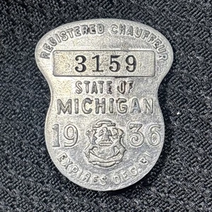 Vintage 1936 Michigan lizenzierter registrierter Chauffeur Abzeichen Pin hinten Fahrer #3159 - Bild 1 von 4