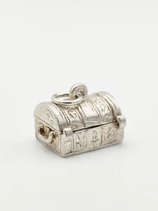 Vintage 925 Sterling Silber Schatztruhe Charm Anhänger  - Bild 1 von 3