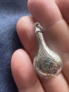 Sterling Silver Perfume Bottle Flask .925 Silver Etched Pendant Poison Bottle - Picture 1 of 21