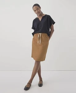 Pact Organic Cotton Twill Skirt M Camel Brown NWT Stretch Waist Casual Midi - Picture 1 of 8