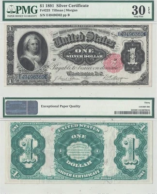1891 $1 Silver Certificate Fr-223 PMG VF-30 EPQ - Image 1 of 3