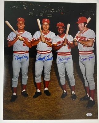 T. Perez J. Bench Joe Morgan Pete Rose Big Red Machine Signed 16x20 PSA 330 - Image 1 of 4