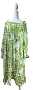 Ava & Viv Boho Maxikleid 3X Grün Weiß Blumen Gesmokt Neu ohne Etikett Übergröße - Bild 1 von 7
