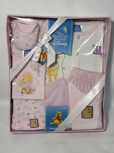 3-6 M Classic Disney Winnie The Pooh Baby Girl's Pink 6 Piece Layette Gift Set - Picture 1 of 4