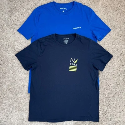 Lote de 2 Camisetas Nautica Para Hombre Paquete L Azul Real Azul Marino Algodón Manga Corta Prendas para el torso Foto 1 de 4