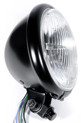 5¾" Scheinwerfer Schwarz H4  Bates Style für Harley Suzuki Universal ECE - Bild 1 von 4