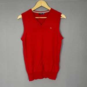 Mens J.Lindeburg Sweatshirt Vest M Medium Red Sleeveless Golf V Neck Jumper - Picture 1 of 14