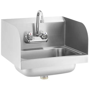 Fregadero de mano montado en pared de 15""W x 17""L con grifo de cuello de ganso y salpicaduras laterales - Imagen 1 de 8