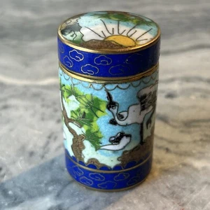 Antique Chinese Asian Cloisonne Phoenix Bird Flower Match Stick Trinket Box Jar - Picture 1 of 7