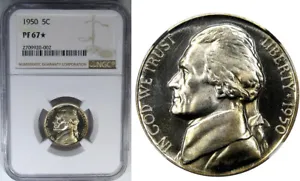 1950 5C NGC PF67* (NGC STAR) JEFFERSON ~ CAMEO OBV & UNLISTED STRIKE THRU! - Picture 1 of 6