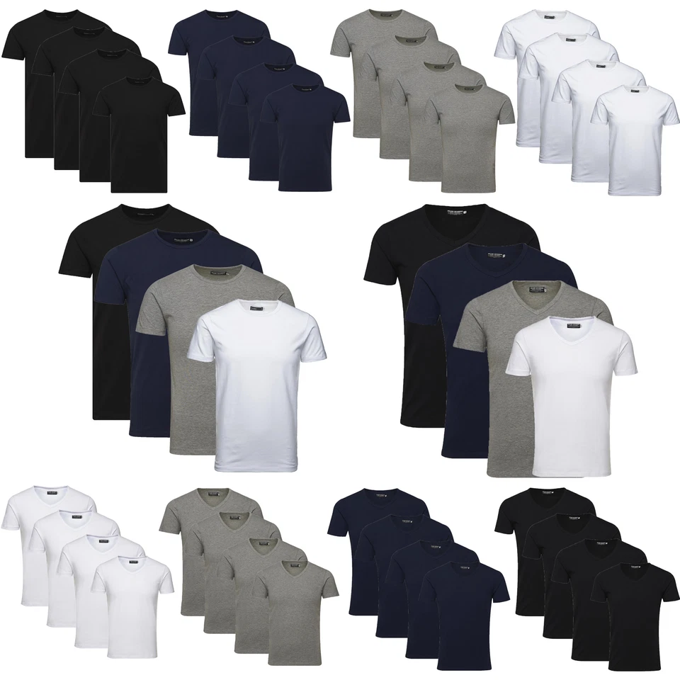 JACK JONES Herren T-Shirt Basic 4er PACK Marken O V Neck Tee Männer S M L XL XXL