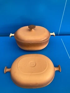 Le Creuset Casseruola E Piatto In Ghisa OVALE Vintage ENZO MARI N°29 MARRONE TBE - Foto 1 di 15