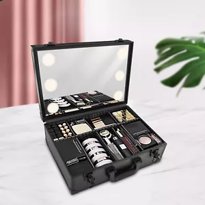 Caja de almacenamiento de cosméticos de viaje caja de maquillaje estuche de maquillaje con espejo de luz LED - Imagen 1 de 19
