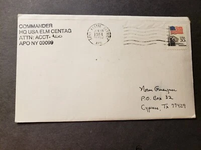 APO 09099 HEIDELBERG, GERMANY 1984 Army Cover ELM CENTAG w/ letter - Image 1 of 3