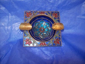 CLOISONNE SQUARE BLUE ASH TRAY 2.75 INCHES SQUARE - Picture 1 of 4