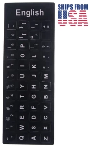 Replacement US English Keyboard Stickers - White on Solid Black, Durable - Picture 1 of 6