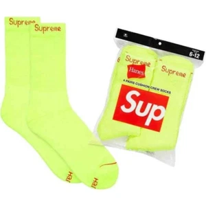 SUPREME X Hanes YELLOW Crew Socks (SINGLES) ONE PAIR / 100% AUTHENTIC BRAND NEW - Picture 1 of 4