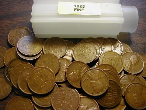 1925-P LINCOLN WHEAT CENT PENNY ROLL, all coins fine grade Cover