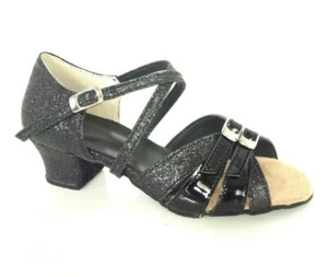 Mädchen Tanzschuhe Latein Standard schwarz Lack glitzer mit Blockabsatz - Bild 1 von 4