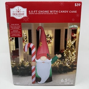 6.5 Ft Gnome With Candy Cane Christmas Inflatables Yard Outdoor Decorations Sale - Picture 1 of 3