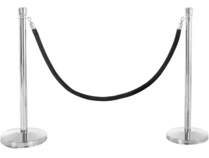 Chrome Post - Black Velvet Rope (Pair)  US Weight U2140 - Picture 1 of 2