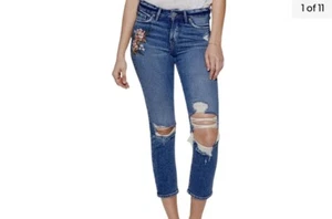 Silver Womens SZ 27 Mazy Straight Fit High Rise Crop Floral Embroidered Jeans - Picture 1 of 4