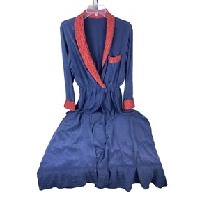 Ladies Navy Blue Silk Bath Robe Snap Button Waist Medium - Picture 1 of 5