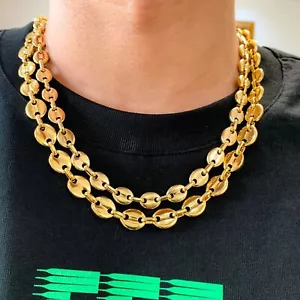 9mm 18-32'' Golden Coffee Beans Link Chain Necklace for Men Women S.Steel Chain - Picture 1 of 4