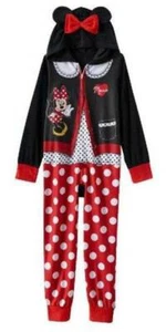 Minnie Mouse Pajamas One Piece Hooded Footless Fleece Blanket Sleeper Girls-sz 4 - Picture 1 of 6