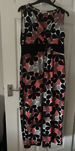 Principles Petite By BEN De Lisi Black & Coral/Orange Floral Maxi Dress Size 14