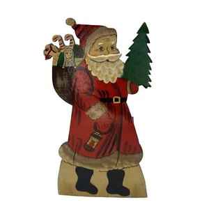 Old World Santa Claus FATHER CHRISTMAS Wood Cut Out Votive Box Hand Painted 5” - Picture 1 of 23