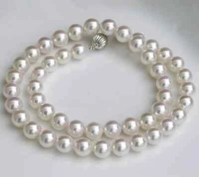 9-10毫米圆形天然南海白色珍珠项链18英寸 — 第 1/4 张图片